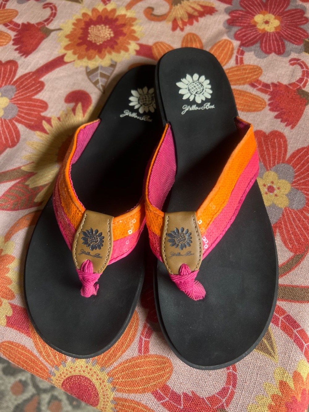 Yellow Box Pink & Orange Slide Sandals with Leather Logo